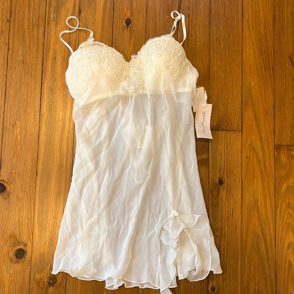 White lace beaded lingerie babydoll nightgown with underwear size M